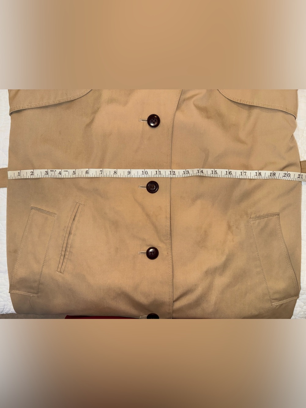 Vintage Etienne Aigner USA Tan Belted Trench Coat Leather Trim Medium - Picture 9 of 14